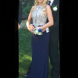 navy and gem topped formal/prom dress